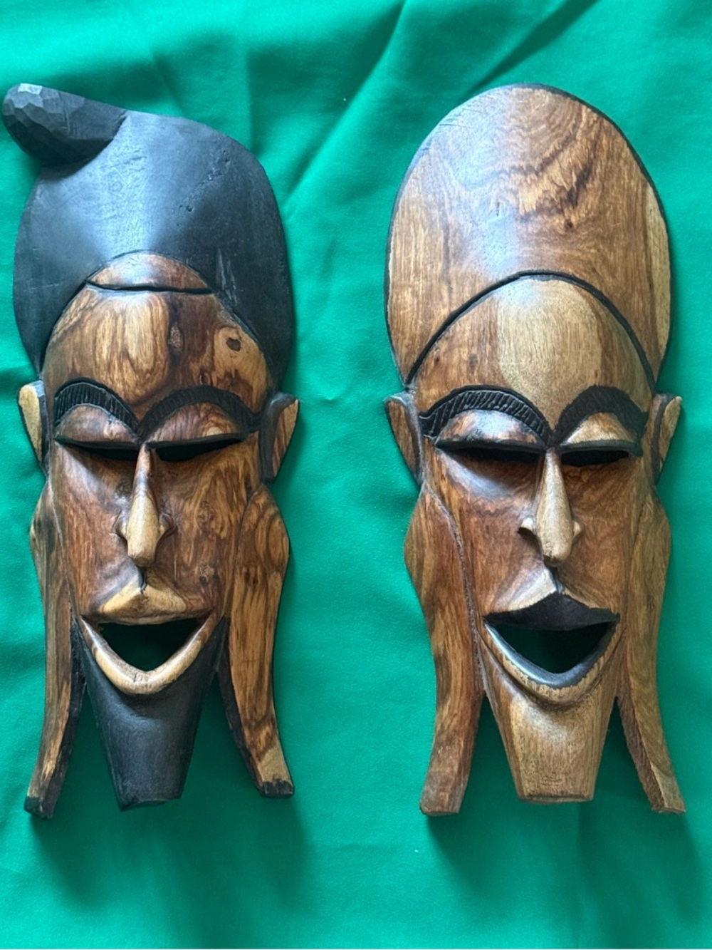 Pair of Hand-Carved West African Style Tribal Masks - 17" Decorative Wall Art